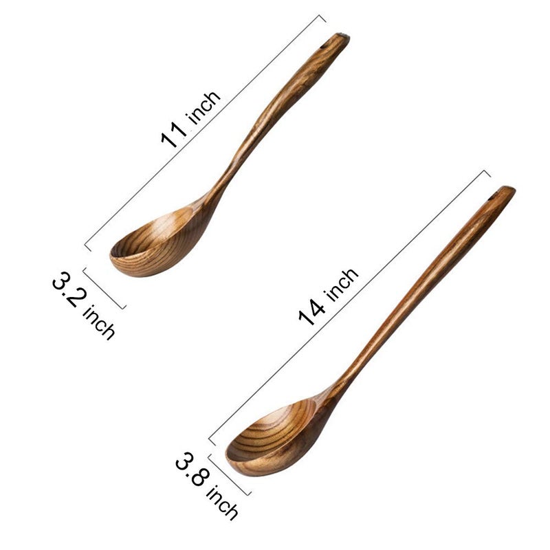 Renawe 2 Pcs Wooden Spoon Ladle for Cooking Spoons Best Non Toxic Kitchen Tools -14 inch Long Kitchen Cooking Utensil & 11 inch Best Wood Spoons Large Deep Ladle Serving Spoons Soup Ladles Set - Image 5
